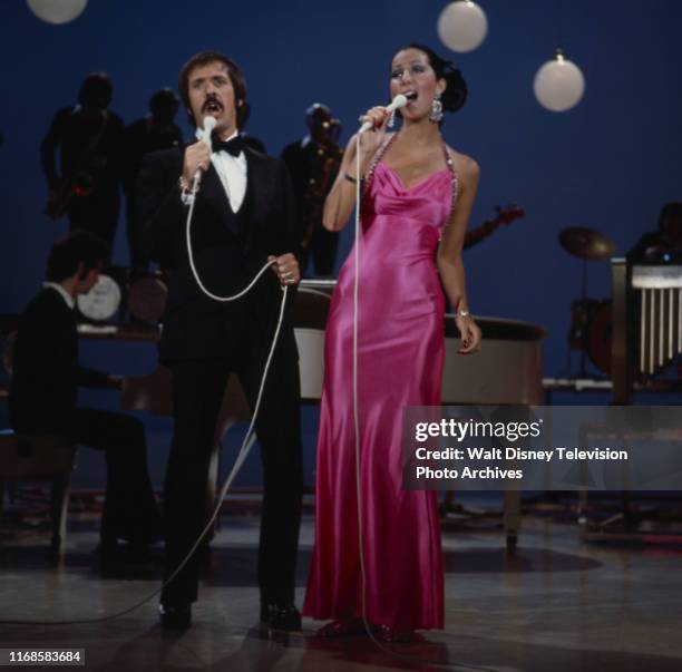 Sonny Bono, Cher performing on the ABC tv series 'The Sonny Comedy Revue'.