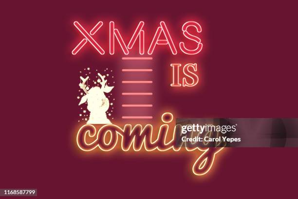 xmas message inneon text - neon speech bubble stock-fotos und bilder