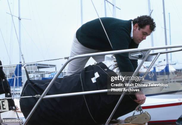 Actor John Schuck on his personal yacht, slice of life / behind the scenes for the ABC tv series 'Holmes & Yoyo'.