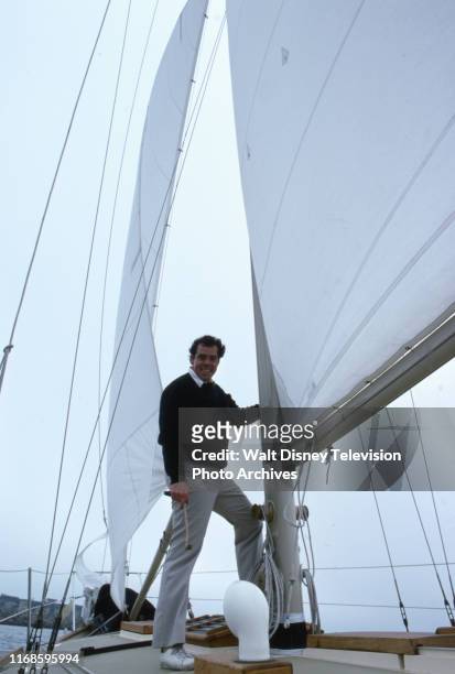 Actor John Schuck on his personal yacht, slice of life / behind the scenes for the ABC tv series 'Holmes & Yoyo'.