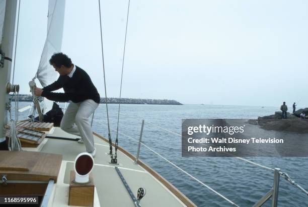 Actor John Schuck on his personal yacht, slice of life / behind the scenes for the ABC tv series 'Holmes & Yoyo'.