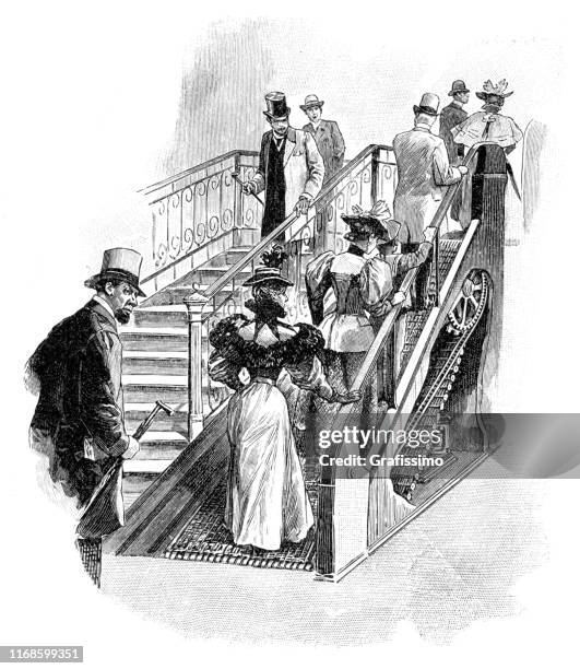 紐約市科尼島第一自動扶梯 1896 - escalator 幅插畫檔、美工圖案、卡通及圖標