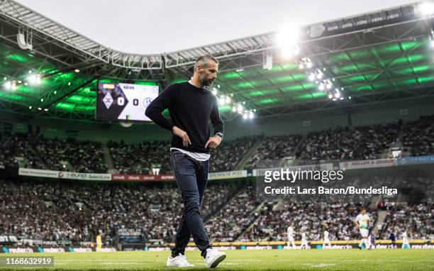 Head coach Marco Rose of Mönchengladbach is seen during the Bundesliga match between Borussia Mönchengladbach and FC Schalke 04 at Borussia-Park on...