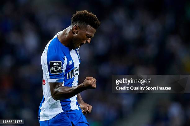 Ze Luis of FC Porto celebrates after scoring his team's first goal during the Liga Nos match between FC Porto and Vitoria FC at Estadio do Dragao on...