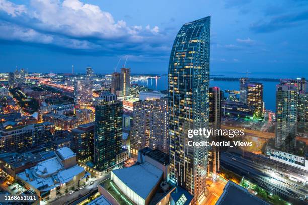 downtown toronto from above at dusk - business district stock pictures, royalty-free photos & images