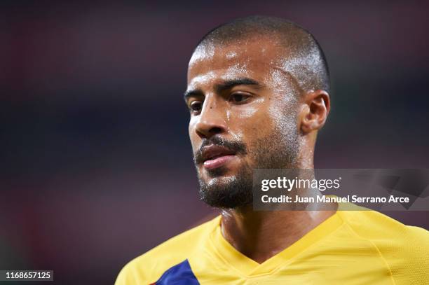 Rafinha Alcantara of FC Barcelona looks on during the Liga match between Athletic Club and FC Barcelona at San Mames Stadium on August 16, 2019 in...