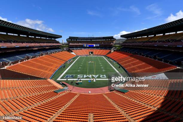 An empty Aloha Stadium before the preseason game between the Dallas Cowboys and the Los Angeles Rams at Aloha Stadium on August 17, 2019 in Honolulu,...