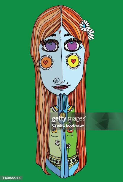 hippie flower girl meditating - gypsy stock illustrations