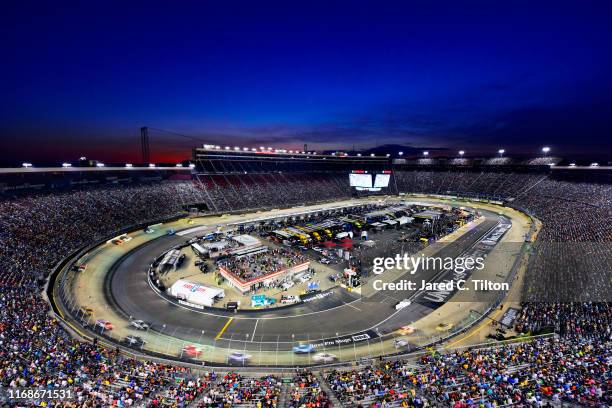 General view of the action during the Monster Energy NASCAR Cup Series Bass Pro Shops NRA Night Race at Bristol Motor Speedway on August 17, 2019 in...