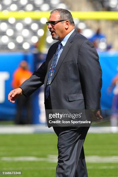 New York Giants general manager Dave Gettleman on the field prior to the National Football League game between the New York Giants and Buffalo Bills...