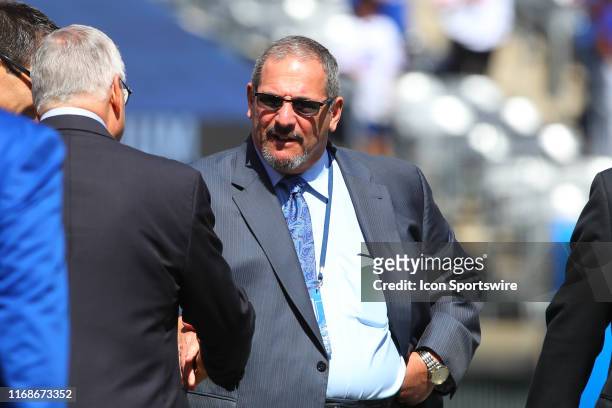 New York Giants general manager Dave Gettleman on the field prior to the National Football League game between the New York Giants and Buffalo Bills...