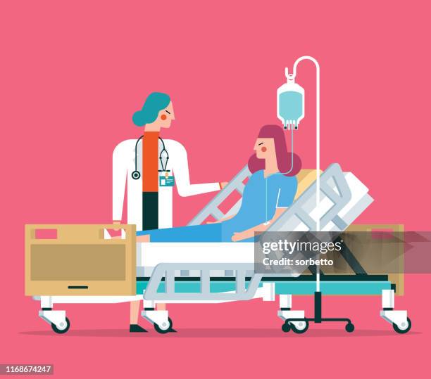 hospital room - female patient - hospital visit stock illustrations