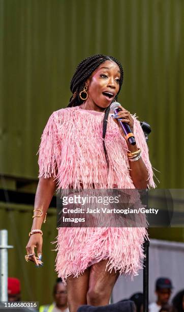 British R&B and Rap musician, producer, and actress Estelle performs onstage at the VP Records 40th anniversary celebration at Central Park...