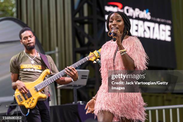 British R&B and Rap musician, producer, and actress Estelle performs onstage at the VP Records 40th anniversary celebration at Central Park...