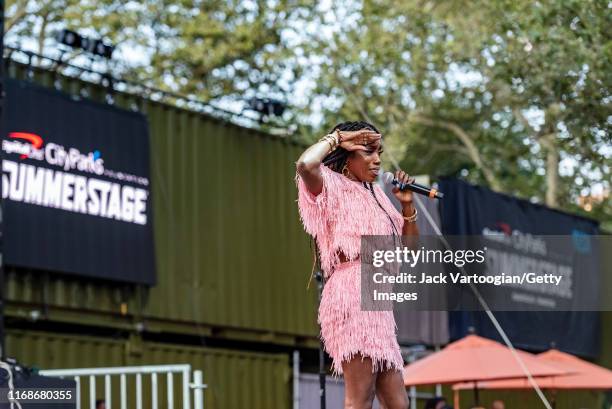 British R&B and Rap musician, producer, and actress Estelle performs onstage at the VP Records 40th anniversary celebration at Central Park...