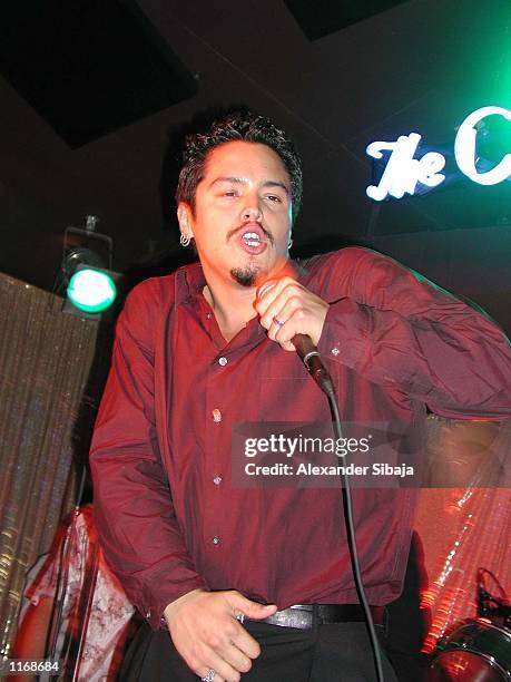 Santana vocalist Andy Vargas performs at "Solidarity Thru Salsa" benefit for the LAPD disaster support fund on behalf of NY Police & Firefighters...