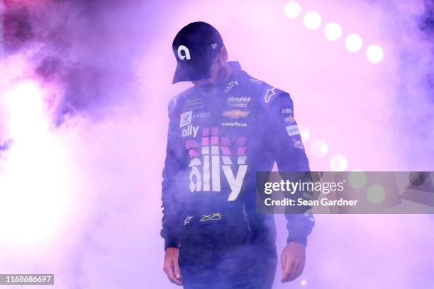 Jimmie Johnson, driver of the Ally Chevrolet, is introduced prior to the Monster Energy NASCAR Cup Series Bass Pro Shops NRA Night Race at Bristol...