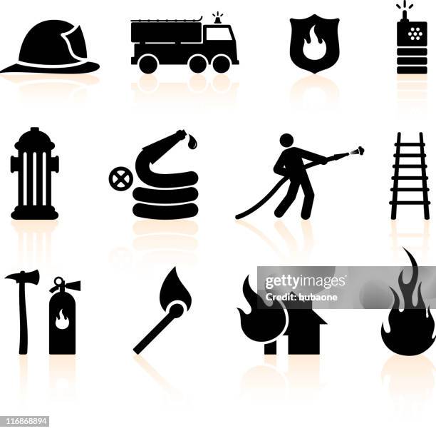 bildbanksillustrationer, clip art samt tecknat material och ikoner med fireman black and white royalty free vector icon set - matchstick