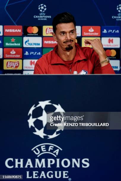 Lille's Portuguese defender Jose Fonte speaks during a press conference on September 16, 2019 at Johan Cruyff Arena, in Amsterdam on the eve of their...