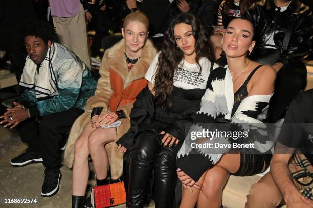 Brent Faiyaz, Hunter Schafer, Rosalia and Dua Lipa attend the Burberry September 2019 show during London Fashion Week, on September 16, 2019 in...