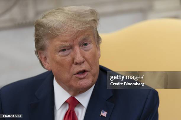 President Donald Trump speaks during a meeting with Salman bin Hamad Al-Khalifa, Crown Prince of Bahrain, not pictured, at the White House in...