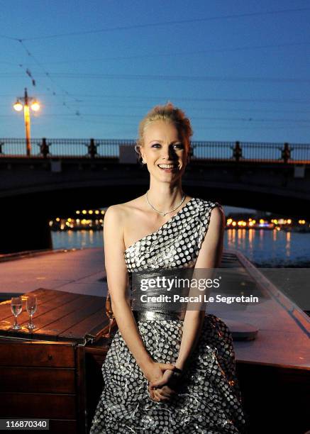 Model Franziska Knuppe travels by boat on the Neva River during the Montblanc New Voices Award 2011 - Montblanc White Nights Gala Dinner on June 16,...