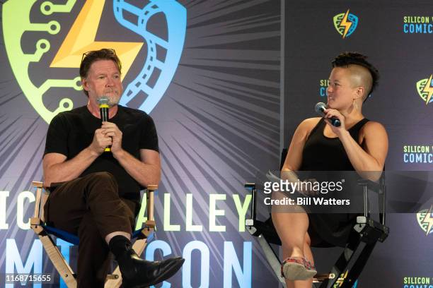 Actor Donal Logue appears on stage with moderator Dana Han-Klein at the Silicon Valley Comic Con at the San Jose Convention Center on August 17, 2019...