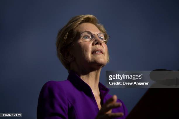 Democratic presidential candidate Sen. Elizabeth Warren speaks during a rally in Washington Square Park on September 16, 2019 in New York City....
