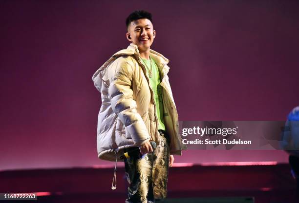 Singer Rich Brian performs onstage during the Head in the Clouds Festival by 88 Rising at Los Angeles State Historic Park on August 17, 2019 in Los...