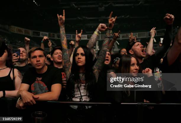Fans react as Carcass performs during Psycho Las Vegas at the Mandalay Bay Events Center on August 17, 2019 in Las Vegas, Nevada.