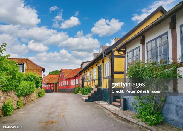 street of the town of allinge-sandvig, bornholm island, denmark - bornholm stock pictures, royalty-free photos & images