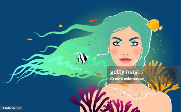 サンゴの魚とファンタジーの女性 - サンゴ海点のイラスト素材／クリップアート素材／マンガ素材／アイコン素材