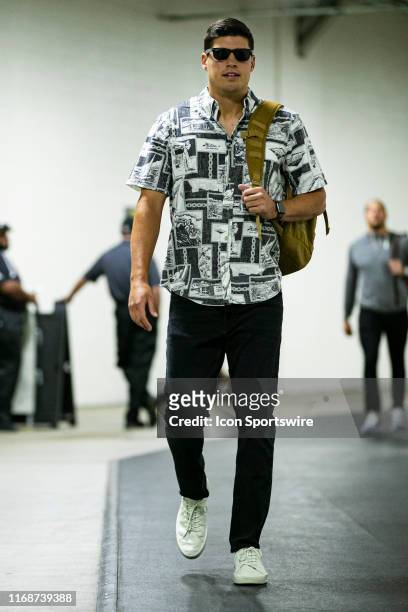 Pittsburgh Steelers quarterback Mason Rudolph walks into the stadium before the NFL football game between the Seattle Seahawks and the Pittsburgh...
