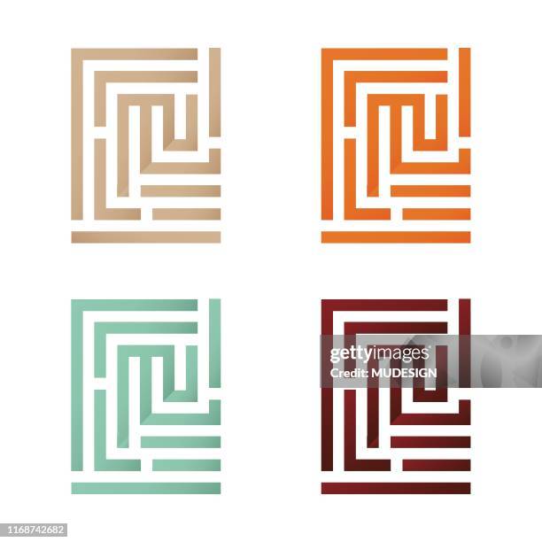 labyrinth m logo design - letter m stock illustrations