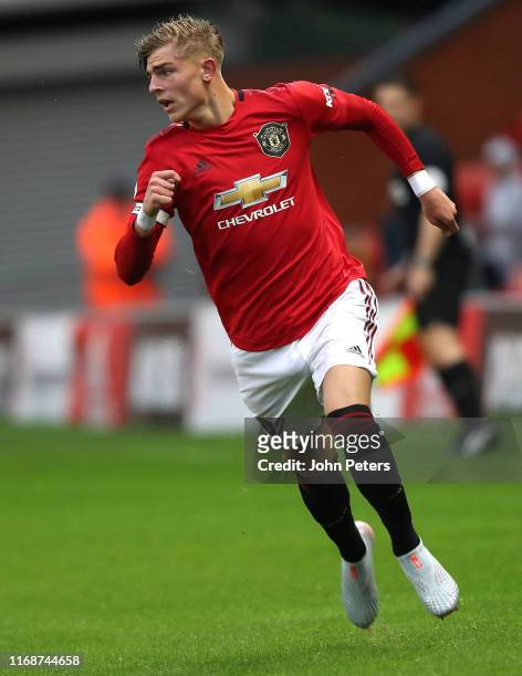 Brandon Williams of Manchester United in action during the Premier League 2 match between Manchester United U23s and Reading U23s at Leigh Sports...