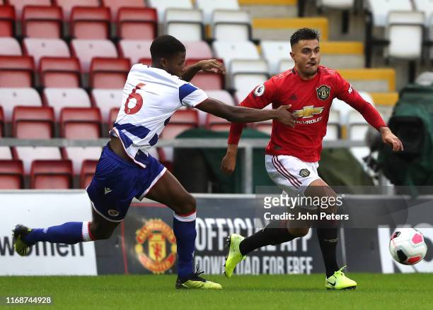 Arnau Puigmal of Manchester United in action during the Premier League 2 match between Manchester United U23s and Reading U23s at Leigh Sports...