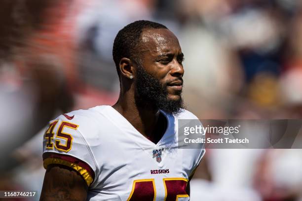 Dominique Rodgers-Cromartie of the Washington Redskins looks on before the game against the Dallas Cowboys at FedExField on September 15, 2019 in...