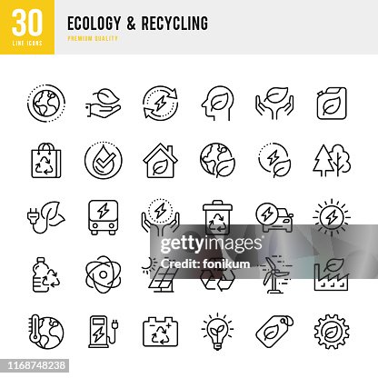Ecology & Recycling - set of line vector icons. Pixel Perfect. Set contains such icons as Climate Change, Alternative Energy, Recycling, Green Technology Ecology & Recycling - set of line vector icons. Pixel Perfect. Set contains such icons as Climate Change, Alternative Energy, Recycling, Green Technology