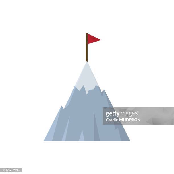 mountain with flag icon - mountain peak with flag stock illustrations