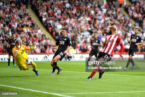 David McGoldrick of Sheffield United has his shot saved by Vincente Guaita of Crystal Palace during the Premier League match between Sheffield United...