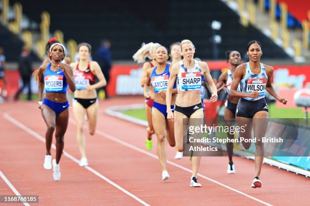Ajee Wilson of United States beats Lynsey Sharp of Great Britain in the Womens 800m during the Muller Birmingham Grand Prix & IAAF Diamond League...