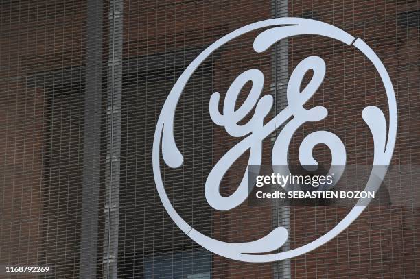 Picture taken on September 17, 2019 shows the logo of US giant General Electric, in Belfort, eastern France,. - About a hundred employees of General...