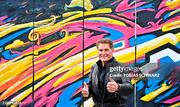 Actor and singer David Hasselhoff poses during an event to promote his new audiobook titled "Up against the Wall" on September 17, 2019 at the East...