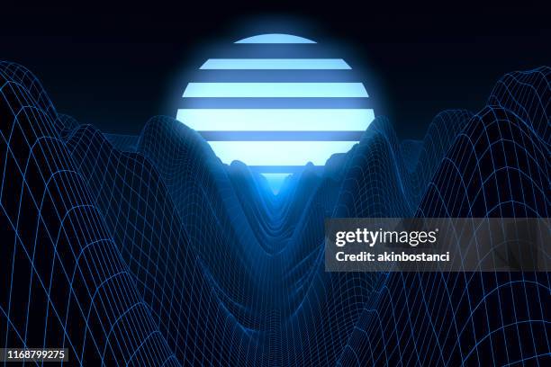 80s retro sci-fi futuristic abstract background - mars landscape background stock illustrations