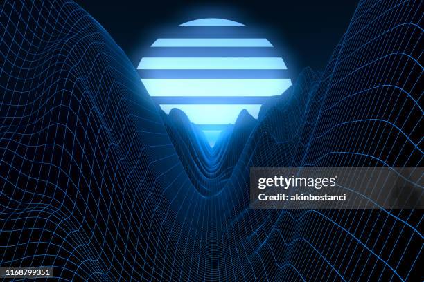 80s retro sci-fi futuristic abstract background - mars landscape stock illustrations