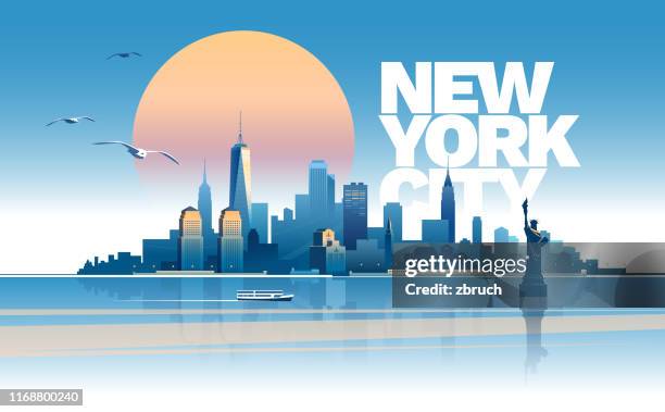 illustrations, cliparts, dessins animés et icônes de horizon de la ville de new york - manhattan skyline