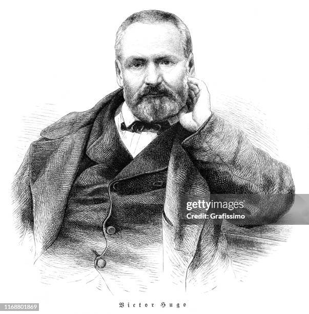 stockillustraties, clipart, cartoons en iconen met frans dichter victor hugo portret 1862 - victor hugo