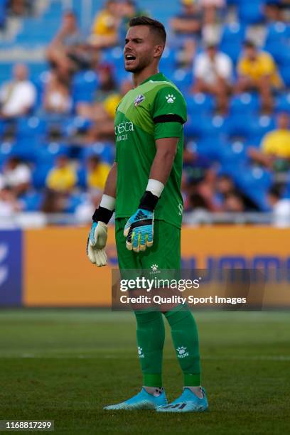 Alvaro Fernandez of SD Huesca reacts during the La Liga Smartbank match between Las Palmas and SD Huesca at on August 18, 2019 in Las Palmas, Spain.