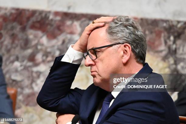 National assembly president Richard Ferrand gestures during the session of questions to the Government, on September 17, 2019 at the National...