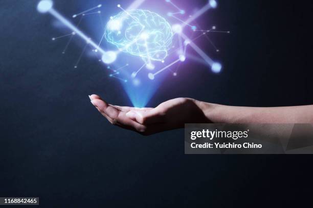 artificial intelligence brain data and network - brain hand stock-fotos und bilder